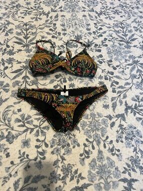 J. Crew Black Paisley Bikini Set with Multicolor Accents XS